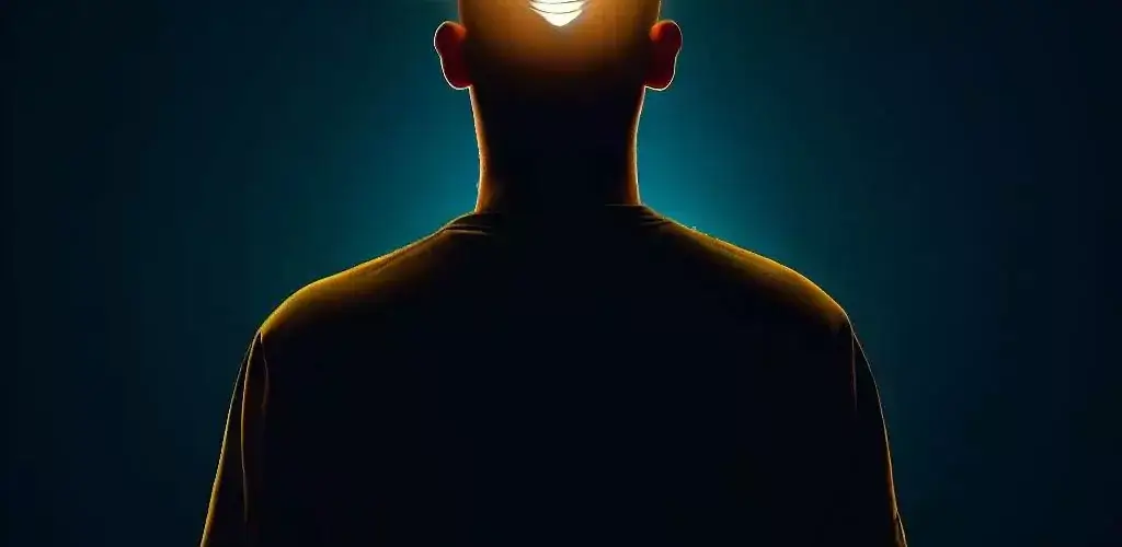 a person with their back to us, with an idea and lightbulb