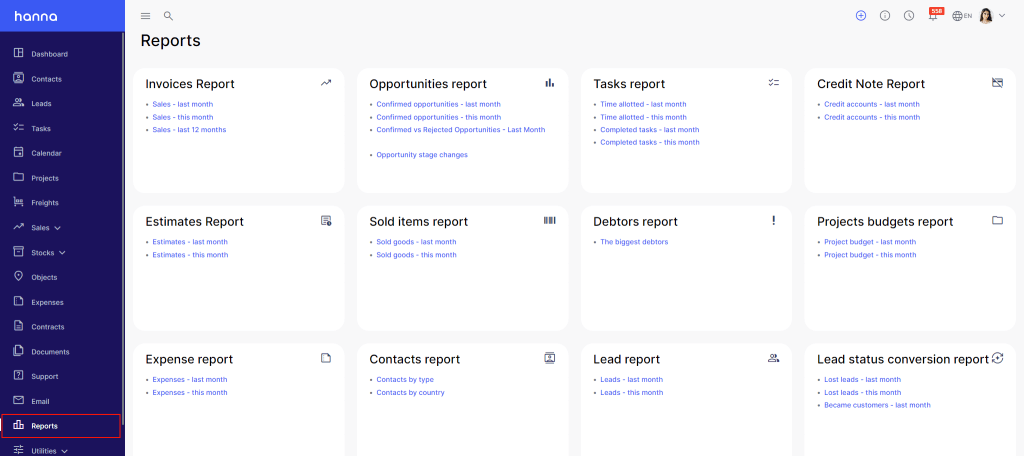 Hanna CRM Reports